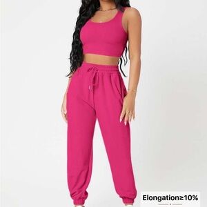 SHEIN Fuchsia Track Pants & Crop Top Set